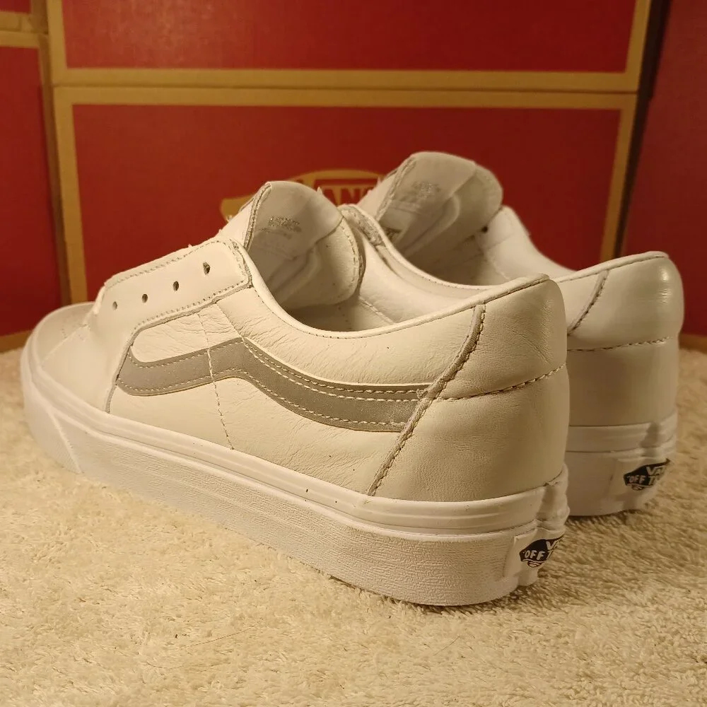 VANS Men's 6.5/Women's 8 Sk8-Low Bright White Leather Reflective 3M
